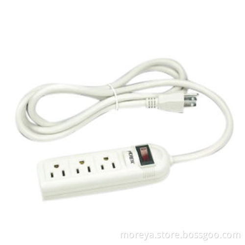 American standard power strip with 3 socket outlets, extension cord, overload protection